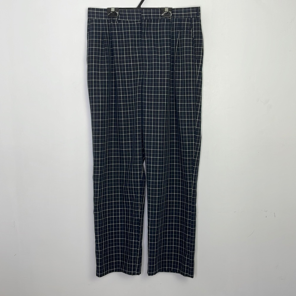 Classy Handock lightweight canvas window grids print navy trousers